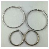 2 Pairs of Silver Tone Hoop Earrings