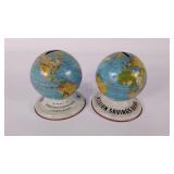Two advertising banks,  globes,  Mission Savings