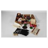 Trinkets, toys, Singer machine oil, trick wallet