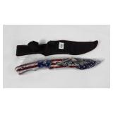 Patriotic design knife with canvas sheath, 8"