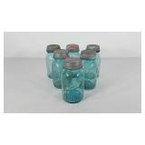 Six Ball Mason jars with zinc lids, quart size