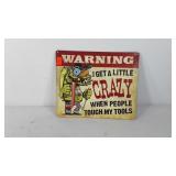 Comical mechanics metal sign, 13" × 11"