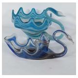 Two Swan  Figure Planters, Blue tone colors,