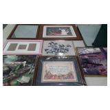 Wall art, eight pieces including an unframed