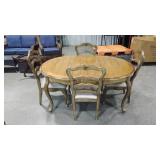 Dining table and four chairs,  painted grape