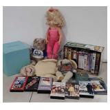 Misc Boxed Lot Items, VHS Tapes, Doll, Stuffed
