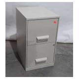 Two drawer metal file cabinet, 14" × 18" × 25",