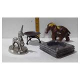 4 pieces: metal unicorn, ceramic elephant,