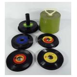 Collection of 45rpm Records with vintage Holder,