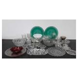 Glassware, Clear, ruby, green, bowls, goblets,