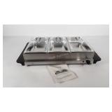 Three pan buffet warmer, powers on
