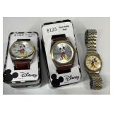 Three Mickey Mouse wrist watches, two are new