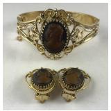 Whiting and Davis cameo jewelry set, bracelet and