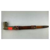 Stone Smoking pipe, leather and multi beaded 9in