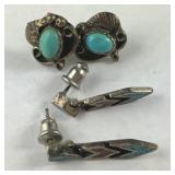Two pairs of sterling and turquoise earrings