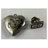 Sterling silver military locket heart pendant and