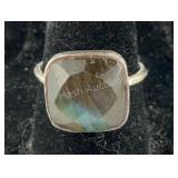 Checker Cut Labradorite Ring, Sterling Silver 3.9