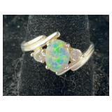 Opal & CZ Ring, Sterling Silver 2.2 grams  size
