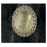 Cabochon Rutilated Quartz Ring, Sterling Silver