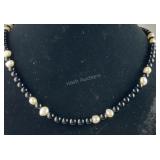 14K clasp Black & White Pearl Necklace, Yellow