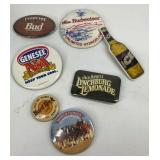 Beer Advertising buttons, Genesee, Budweiser, etc