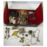 Dresser box with money bracelet, watch head, tie