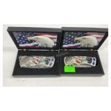 Two eagle design pocket knives