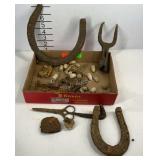 Dug relics, horseshoe, scissors, bullets etc
