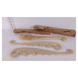 Box of 36 wooden trim pieces, decorative some