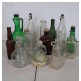 Bottle Collection, green, brown, clear glass,