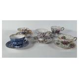Five Cups with Saucers, various makers, floral