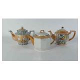 Three Tea Pots, ceramic painted, 2 Japan, one