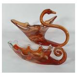Two Swan Figure planter orange tone colors,