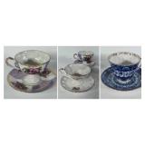 Four Cups and Saucers, Floral decor painted