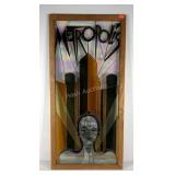 Metropolis stained glass panel, framed measures