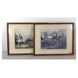 Two fox hunt prints, framed and matted, 21x17