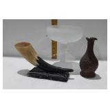 Home decor: compote, grape bottle,  powder horn