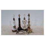 Four table lamps, three harps