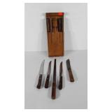 Knives, nine knives with Flint wood block holder