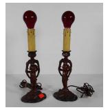Pair cherub cast lamps, marked WI & ACF Co., NYC,