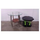 Two accent tables, glass topped is 25" tall