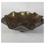 Carnival glass,  Peacock and Grape 9" ruffled