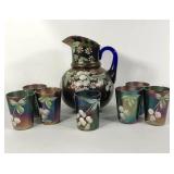 Carnival art glass, painted Cherry Blossom,