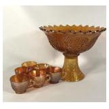 Carnival glass Orange Tree pattern punchbowl,