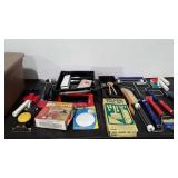 Painters supplies, tote full, rollers, trays,