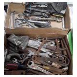 Tools, 2 flats of Miscellaneous older wrenches,