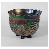 Carnival glass, footed grape design 5.5" bowl