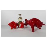 Ceramic matador and two bulls, some chipping as