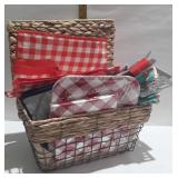 Basket of Picnic BBQ supplies pot holders,