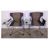 Pair of fancy camp chairs,  side table,  drink